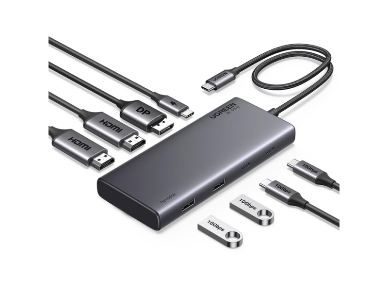 Ugreen 35625, USB Type-C, HDMI, USB 3.2 Gen 1 (3.1 Gen 1) Type-A, USB 3.2 Gen 1 (3.1 Gen 1) Type-C, VGA, 10000 Mbit/s, 3840 x 2160 pikseliä, harmaa