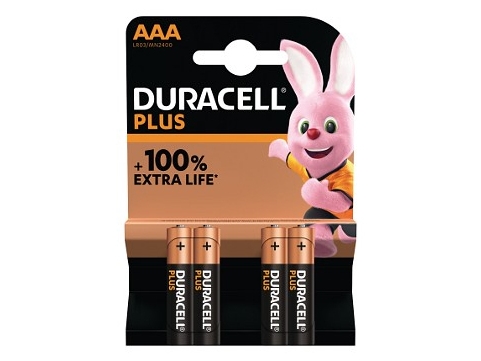 Duracell Plus, Engångsbatteri, AAA, Alkaline, 1,5 V, 4 st, Svart, Guld | EL Artiklar - Batteri - AAA-batterier | GameStuff
