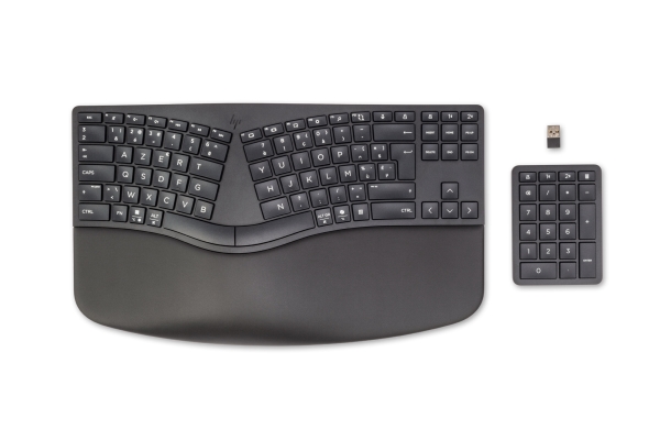 Hp 960 Ergonomic Wireless Keyboard, Volle Größe (100%), Kabellos, Rf Wireless + Bluetooth, Membran Key Switch, Azerty, Schwarz