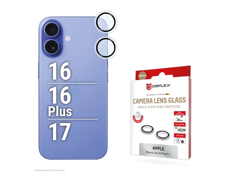 Displex 02122, Apple, Iphone 16/16 Plus/17, Støvresistent, Slagbestandig, Ridseresistent, Sort, Transparent, 1 Stk