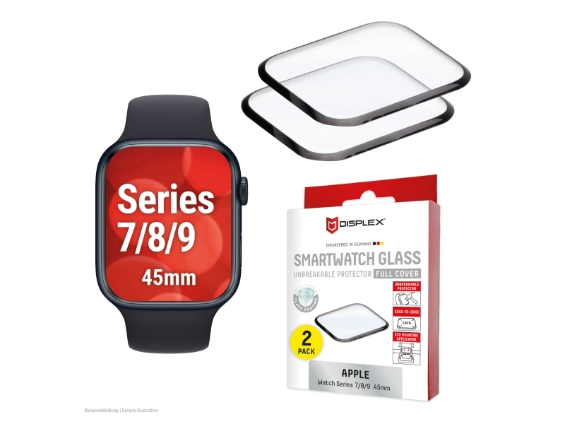 Displex 02143, Skærmbeskytter, Smartwatch, Transparent, Apple, Apple Watch 9/8/7 (45Mm), Hærdet Glas