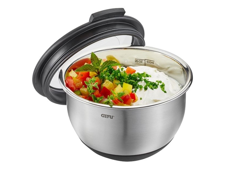 GEFU MUOVO, Skål, Rund, 0,6 L, Sort, Rustfrit stål, Akacietræ, Støbejern, Suppe