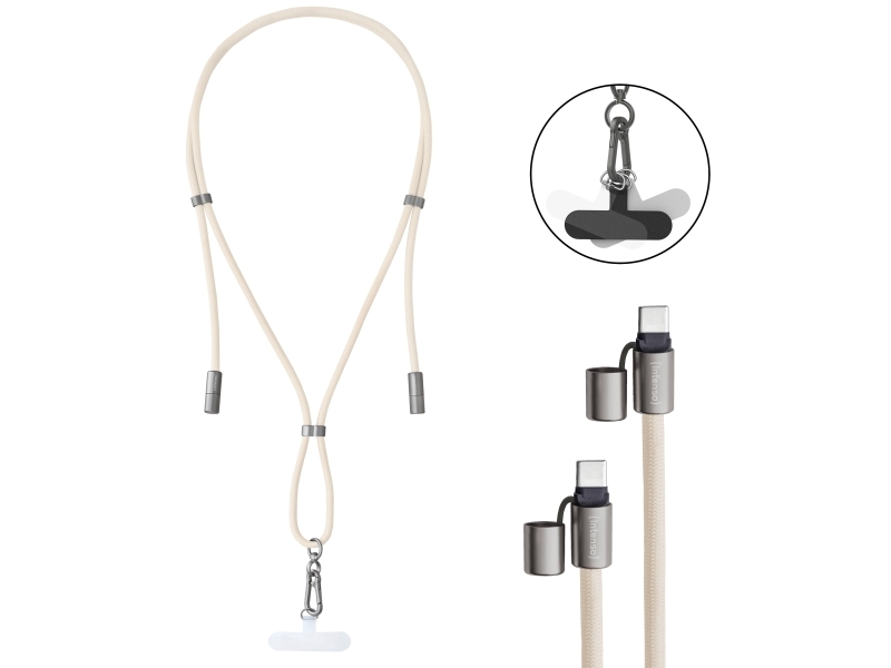 Intenso Handykette Mit Usb-C Lade- Und Datenkabel – 60W Schnellladen, Größenverstellbar, 1,65 M, Nylon, Usb-C Zu Usb-C, Beige, 1,65 M, Usb C, Usb C,