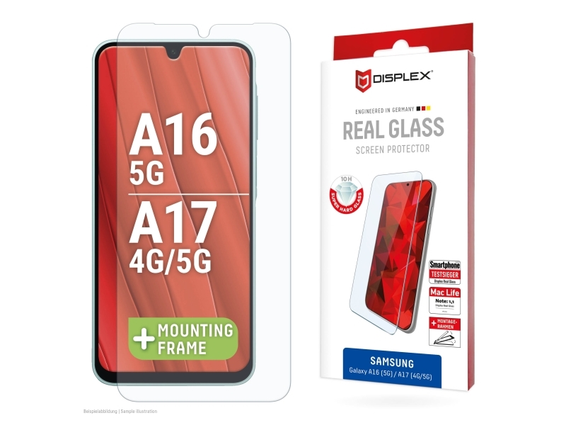 Displex 02199, Samsung, Galaxy A17 (4G/5G)/A16, Tør Påføring, Smudsafvisende, Slagbestandig, Ridseresistent, Transparent, 1 Stk