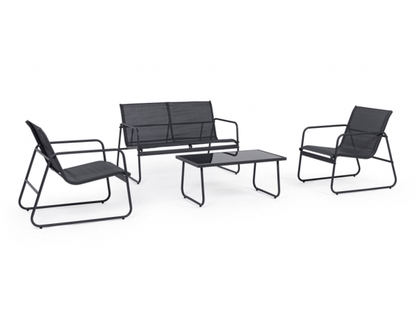 BLACK FOREST HAVEMØBLER TEKSTIL TO STOLE + LIGGESTOL + KLAPBORD SORT L-0358