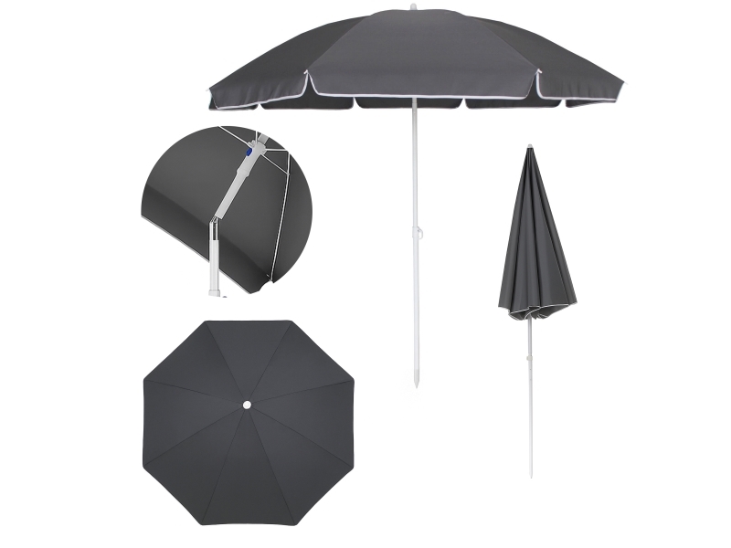 Black Forest | Sammenklappelig strandparasol | 1,8 m grå
