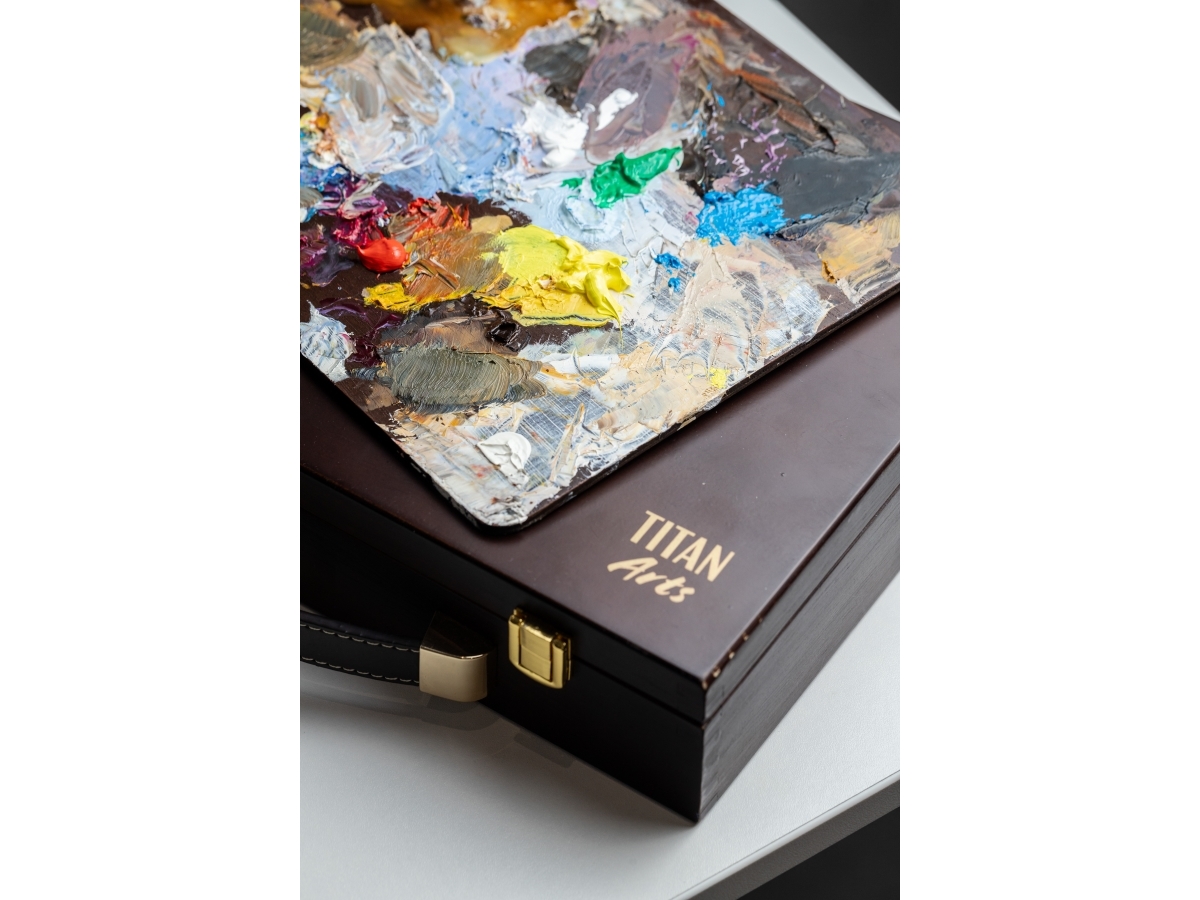 Titan Arts Extra Fine Oil Paint Set In Wooden Box 60Ol | 10 X + Accessories