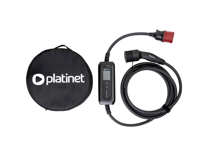 PLATINET EV KANNETTAVA AUTOLATURI EV/PHEV AC TYYPPI 2 16A 11 KW CEE 5M LCD WIFI TUYA MUSTA