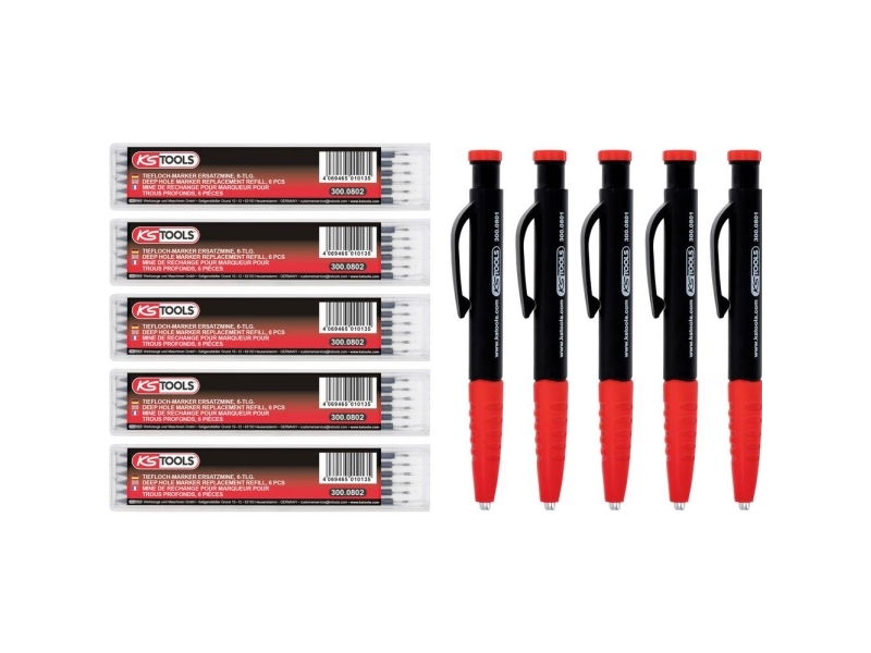 KS Tools 300.0800 Syväreikämerkintä Musta/punainen 5 kpl