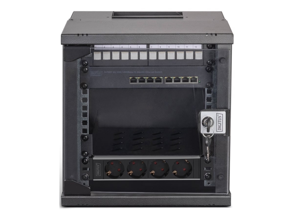 Digitus Soho Pro Network Set, 254 Mm (10") - 6U, 315 X 300 Mm (W X D), Wall Mounted Rack, 6U, 60 Kg, Key Lock, Rack Rails, Cable Management