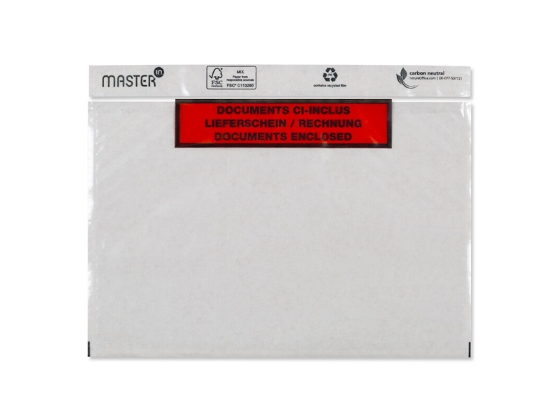 Lieferscheintaschen Master'in Performance C6 175 X 140 Mm Transparent Rot-Schwarz Bedruckt (Pack)