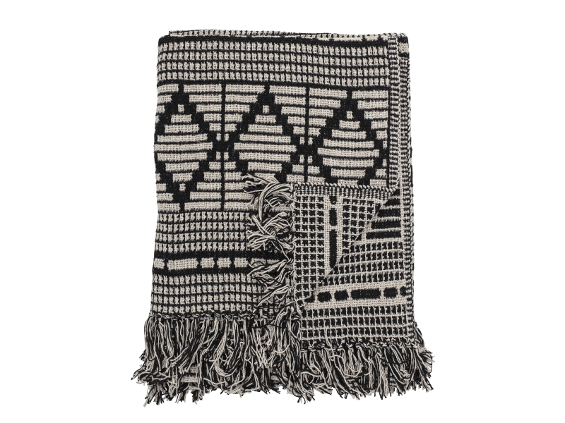 Bloomingville Gutte Plaid, Sort, Genanvendt Bomuld