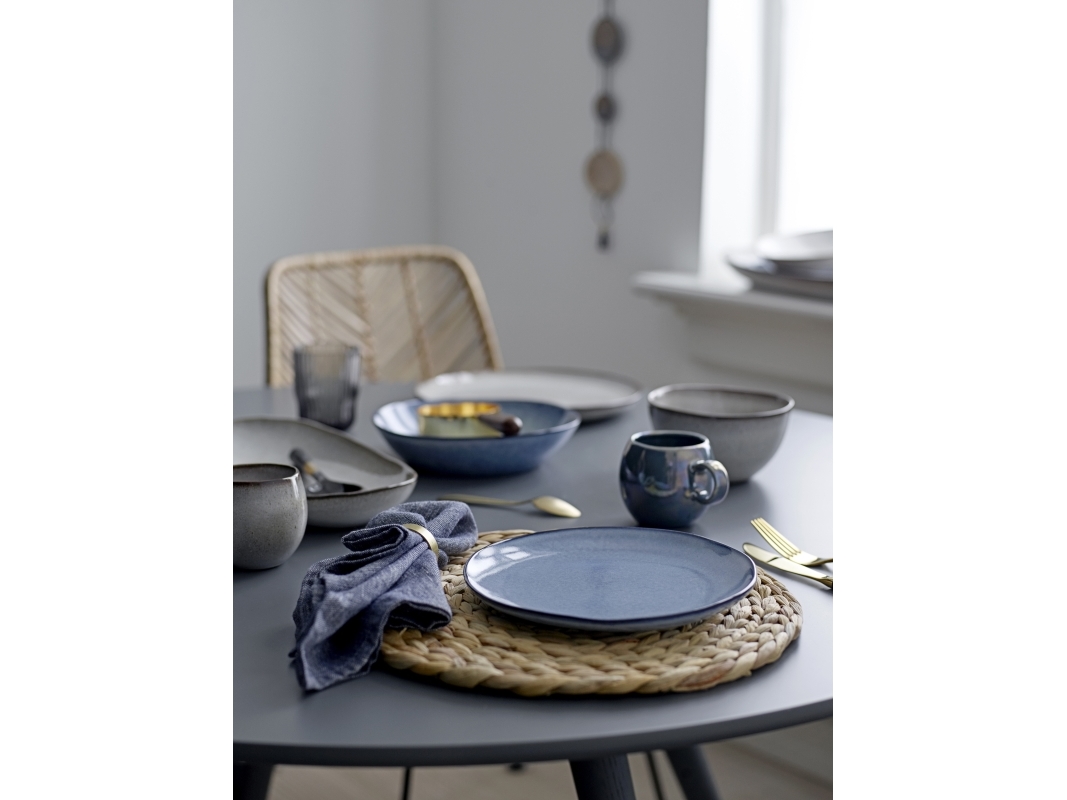 Bloomingville - Sandrine Bordservice Sæt, Blå, Stentøj, P:D28,5xH2,5/D22xH2/DP:D22xH5cm, Set of 4x3 Items