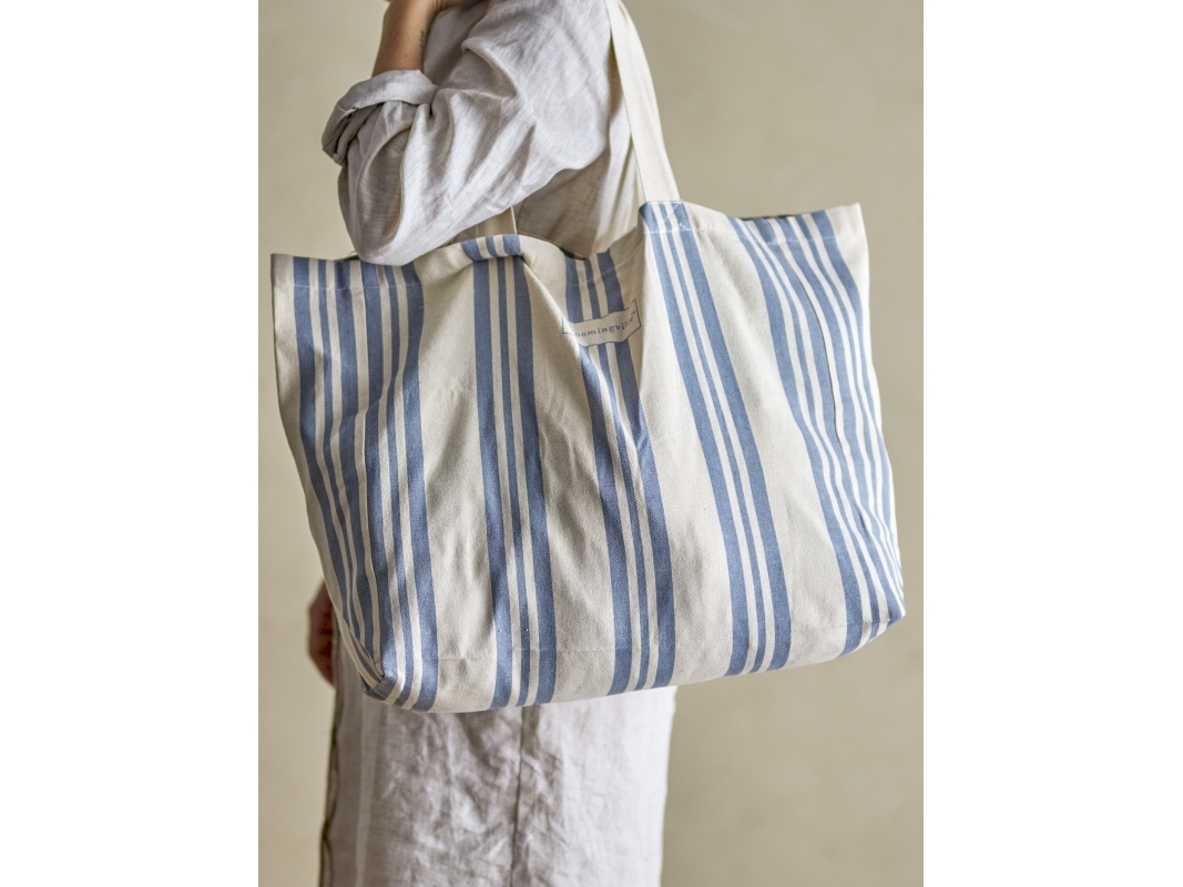 Bloomingville - Trina Indkøbspose, Blå, Bomuld OEKO-TEX®, L46xH40xW16 cm, Handle H27 cm