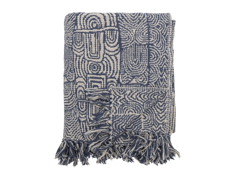 Bloomingville Bresso Decke, Blue, Recycelte Baumwolle