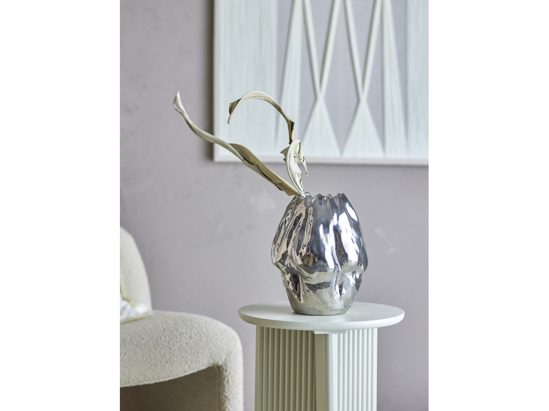 Bloomingville - Bobby vase, stentøj, sølvfarvet, højde 29 cm