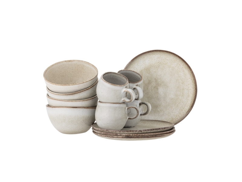 Bloomingville - Sandrine Morgenmadssæt, Natur, Stentøj, C:D8,5xH8/B:D15xH8/P:D22xH2, Set of 4x3 Items