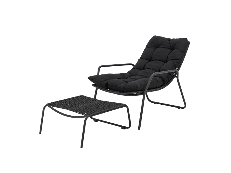 Bloomingville Boel Liegestuhl Mit Hocker, Schwarz, Metall
