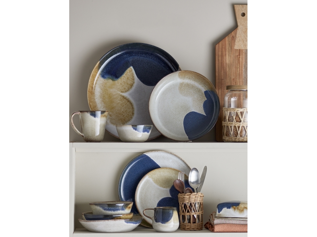 Bloomingville - Jules Morgenmadssæt, Blå, Stentøj, C:D9xH8/B:D15,5xH8,5/P:D22xH2, Set of 4x3 Items