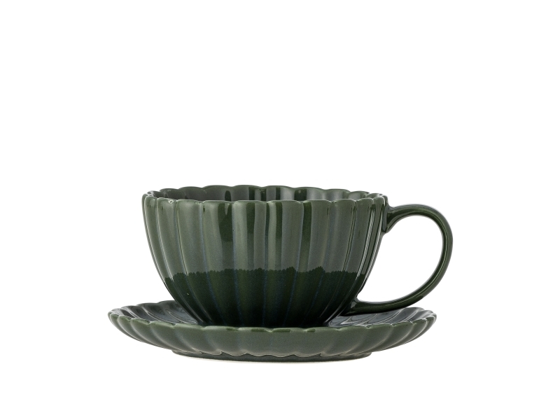 Bloomingville Latina Tasse Mit Untertasse, Grün, Steingut