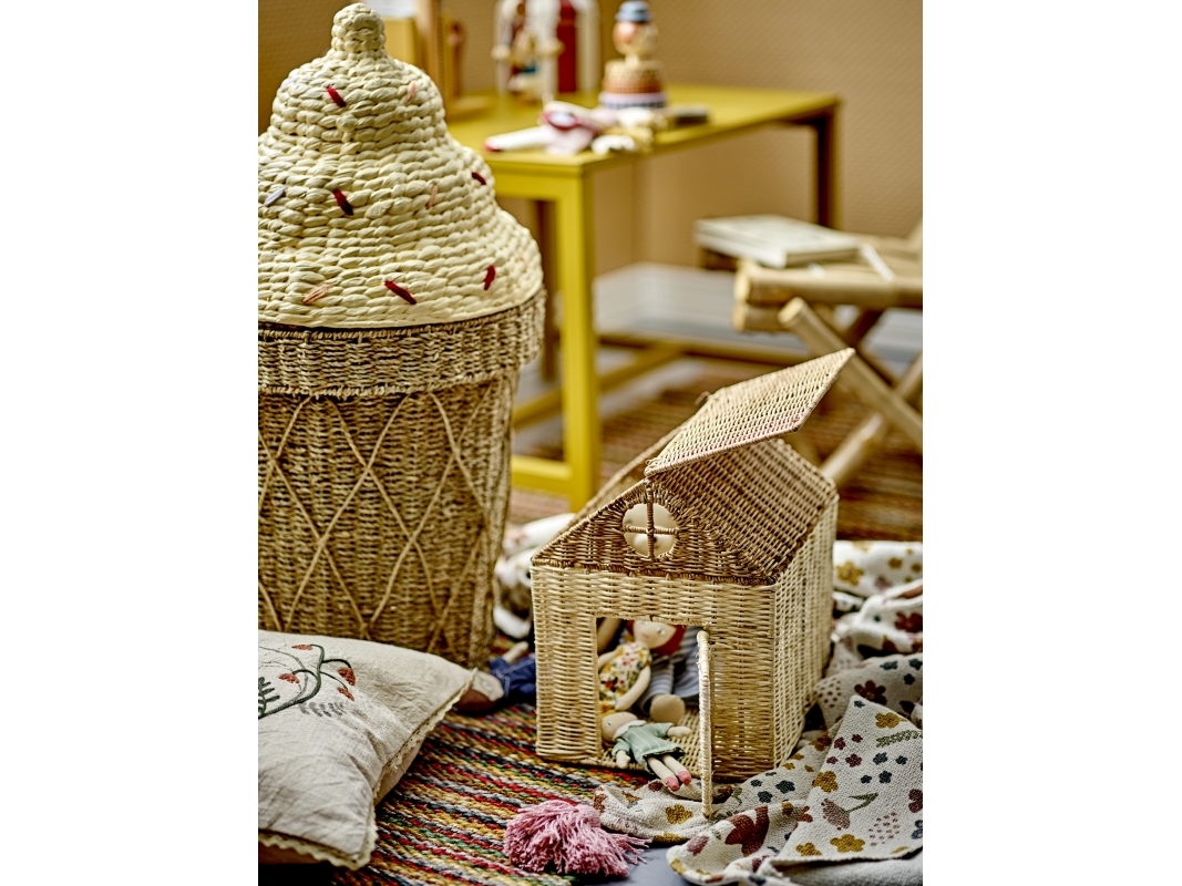 Bloomingville Cillie opbevaringskurv med låg Ø40 cm Nature ice cream