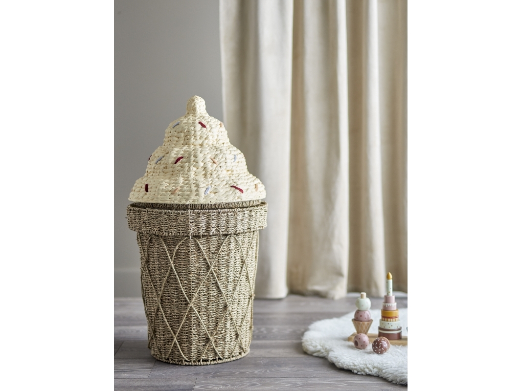 Bloomingville MINI Cillie Opbevaringskurv med Låg - 72cm, Vandhyacint - Vaffelis