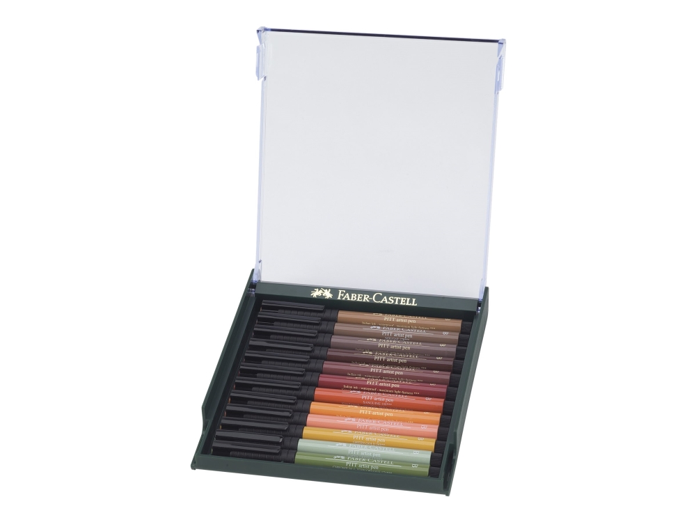 Faber-Castell PITT Artist Pen Earth tones - Børstepen - permanent - assorterede farver - indienblæk (pakke med 12)