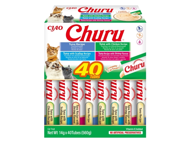 Inaba Foods Inaba Churu Til Katte - Blandet Smag Med Fisk Og Skaldyr 40X14g