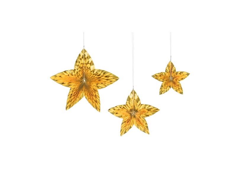 Juldekoration PartyDeco Dekorativa rosetter Stjärnor, guld en storlek | Julen - Juldekorationer - Dekorationer för jul | GameStuff