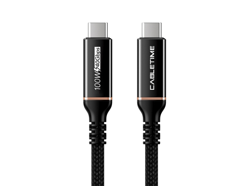 Cabletime Usb4 Kabel, Usb-C: Han - Usb-C: Han, 40G, Bps, 100W, 8K@60Hz, 2,0M, Nylon, Sort, 2 M, Usb C, Usb C, Usb4 Gen 2X2, Sort