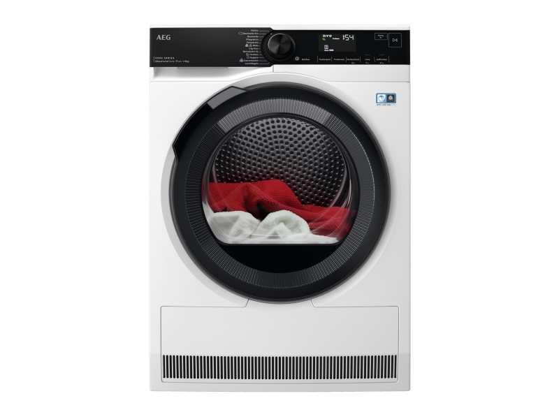 AEG Series 9000 TR9M75680, Vapaasti seisova, Edestä täytettävä, Lämpöpumppu, Valkoinen, Rotaatio, Kosketus, Oikea