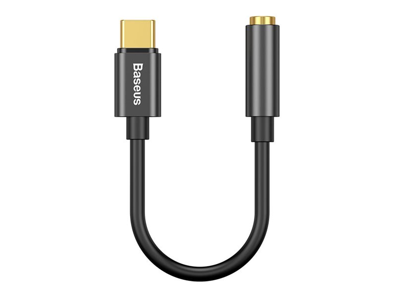 Baseus L54 - Usb-C Til Hovedtelefon Jackstikadapter - 24 Pin Usb-C Han Til Mini-Phone Stereo 3.5 Mm Hun - 9 Cm - Dyb Grå