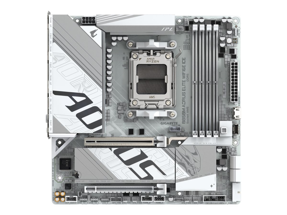 AORUS B850M ELITE WIFI6E ICE - Moderkort - micro ATX - Socket AM5 - AMD B850 Chipuppsättning - USB-C 3.2 Gen 2x2, USB-C 3.2 Gen2, USB 3.2 Gen 1, USB 3.2 Gen 2 - Bluetooth, 2.5 Gigabit LAN, Wi-Fi 6E - inbyggda grafiken (CPU krävs) - HD-ljud (8 kanaler) | Datorkomponenter - Moderkort - AMD Moderkort | GameStuff
