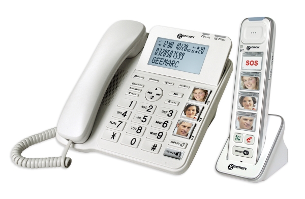 Geemarc Telecom Combi-Photo 295, Analog telefon/DECT-telefon, Kabelanslutet och fjärrstyrt handset, Högtalartelefon, 50 poster, Namn och uppringnings-ID, Vit | Tele & GPS - Fast & IP telefoner - Fasta telefoner | GameStuff