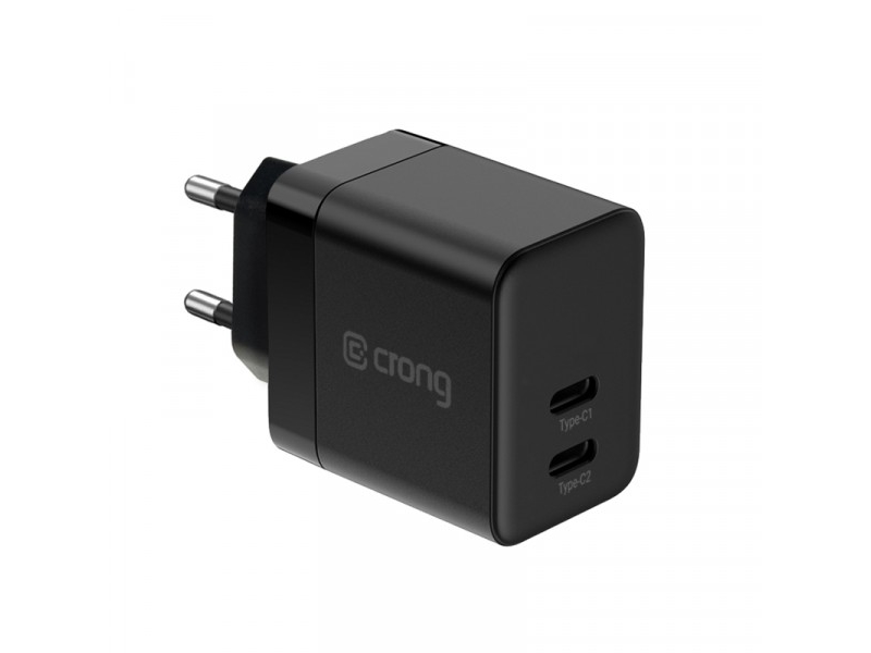 Crong laturi Crong Utra Compact GaN 35W PD 3.0 2x USB-C seinälaturi (musta)