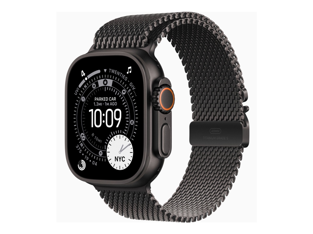 Apple Watch Ultra 3 - 49 Mm - Sort Titanium - Ja Smart Ur Med Milanesisk Løkke - Båndstørrelse: M - 64 Gb - Lte, Nfc, Wi-Fi 4, Uwb, Bluetooth - 5G -