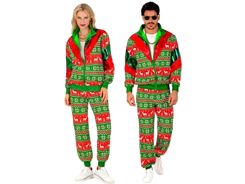 Vihreä ja punainen jouluinen lenkkipuku