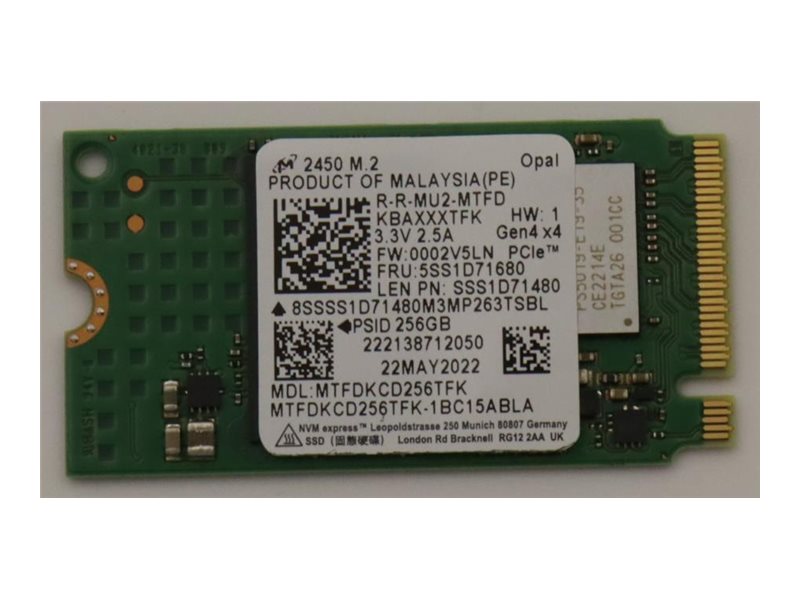 Micron - Ssd - Krypteret - 256 Gb - Intern - M.2 2242 - Pcie 4.0 X4 - Tcg Opal Encryption - Für Thinkpad X12 Detachable 20Uv, 20Uw