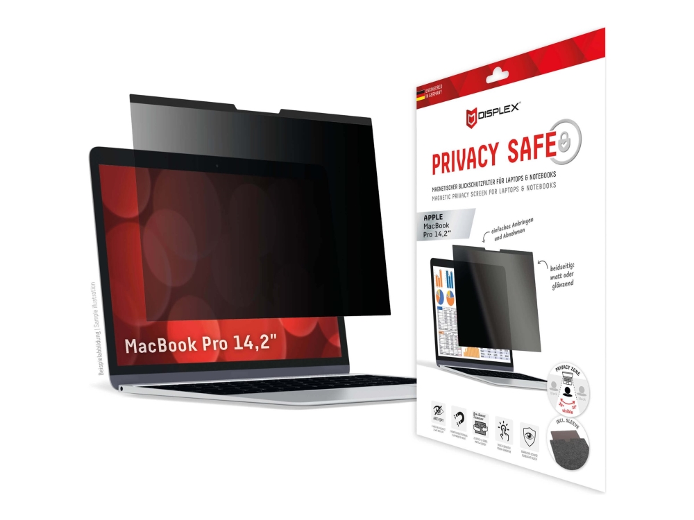 Displex Privacy Safe Blickschutzfilter Für Macbook Pro 14,2", Anti-Reflex, Bluelight-Filter, Magnetische Befestigung