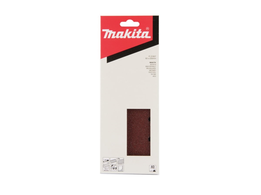 Makita - Sandpapper - för trä, metall - 10 delar - rektangulär - grus: P40 - 93 mm x 230 mm | Elverktyg - Tillbehör - Tillbehör till Slipmaskin | GameStuff