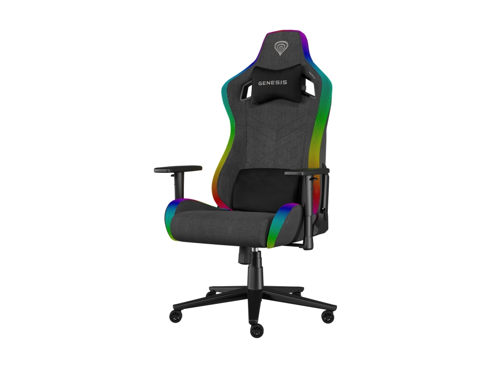 Genesis Trit 660 Rgb - Spillestol - Ergonomisk - Lænestol - Armstøtter - T-Formet - Vippe - Drejeled - Tekstil - Sort, Grå