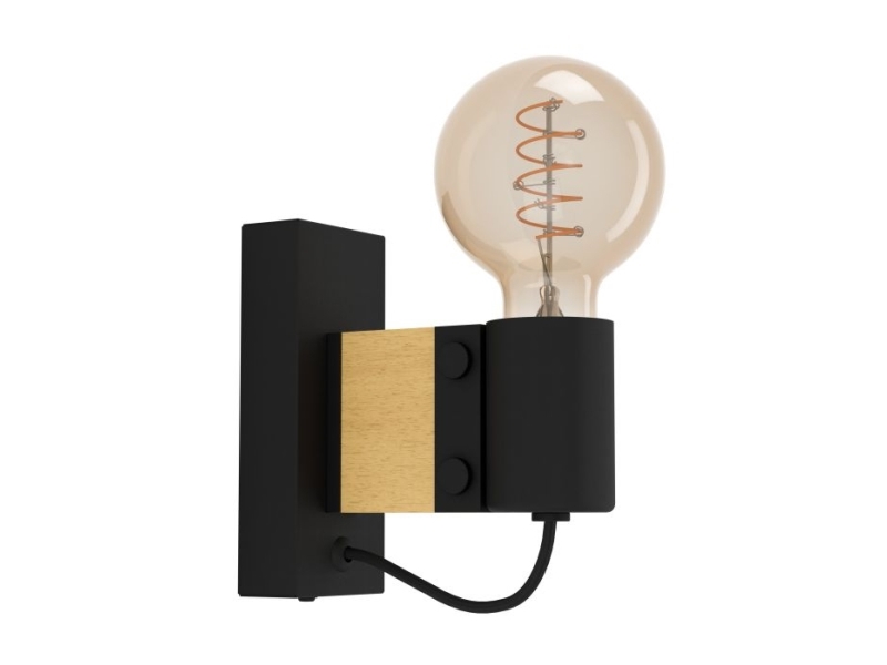 EGLO BAILRIGG, E27, IP20, Svart, Brun | Belysning - Inomhusbelysning - Vägglampa | GameStuff