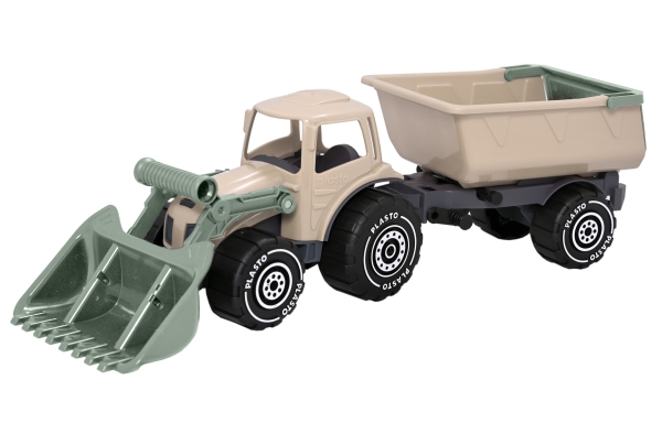 Plasto Soft Neutrals Traktor med frontlæsser og anhænger. 56,5 cm.
