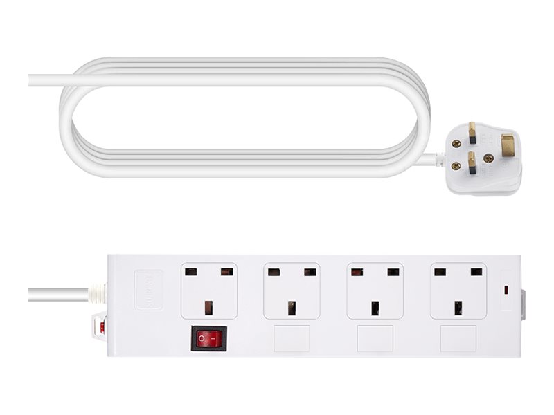 Vision - Stikdåse - Ac 230 V - Input: Bs 1363 - Output-Stikforbindelser: 4 (Bs 1363) - 1.8 M Ledning - United Kingdom - Hvid