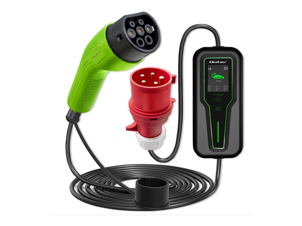 Qoltec - EV-laddningsstation - justerbar, 2-i-1, CEE 5 pin, LCD, 3-fas, portabel, väggbox, 5 m - 11 kW - 16 A (IEC 62196 Type 2) - svart, grön | Bilvård & Biltillbehör - Garage utrustning - Laddningsställ & Laddkablar | GameStuff