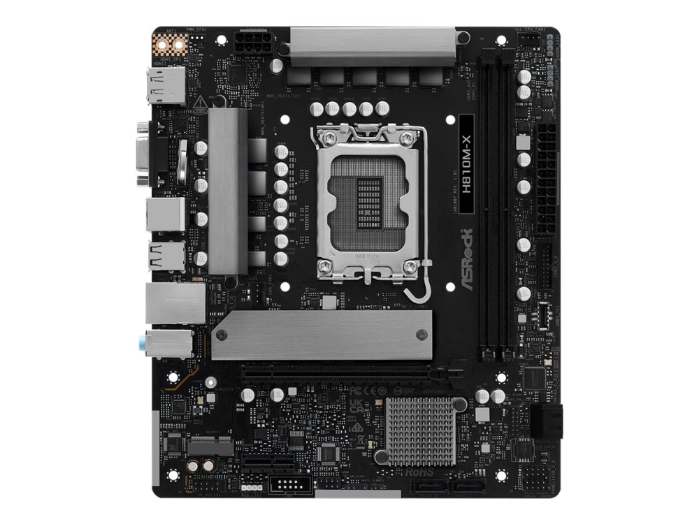 ASRock H810M-X - Bundkort - micro ATX - LGA1851 sokkel - H810 Chipset - USB-C 3.2 Gen 1, USB 3.2 Gen 1 - 2.5 Gigabit LAN - onboard grafik (CPU påkrævet) - HD Audio (8-kanaler)