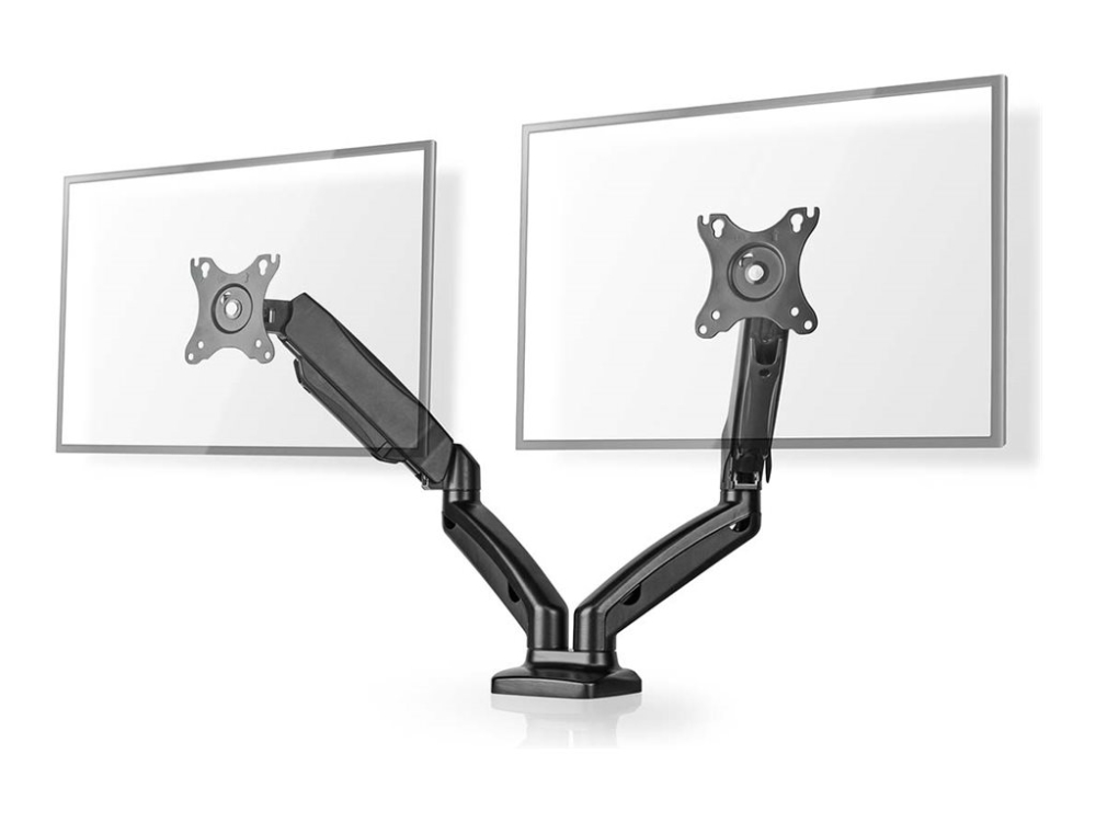 Nedis - Monteringssæt (Dobbelt Skærmmontering) - Full-Motion, Gas Spring Arms - For 2 Lcd / Plasmapaneler - Metal, Abs Plastic - Sort - Skærmstørrels