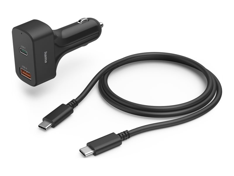 Hama Essential Line - Bilstrømsadapter - 5-20 V - 65 Watt - 3.25 A - PD - 2 output-stikforbindelser (24 pin USB-C, USB) - sort billede