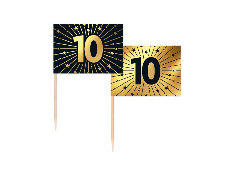 Gold- Und Schwarze Kuchen-Fähnchen - 10, 50 Stk