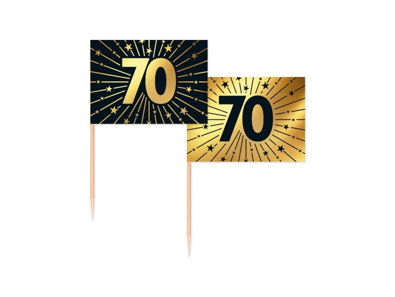 Gold & Schwarz Tortenfähnchen 70, 50 Stk.